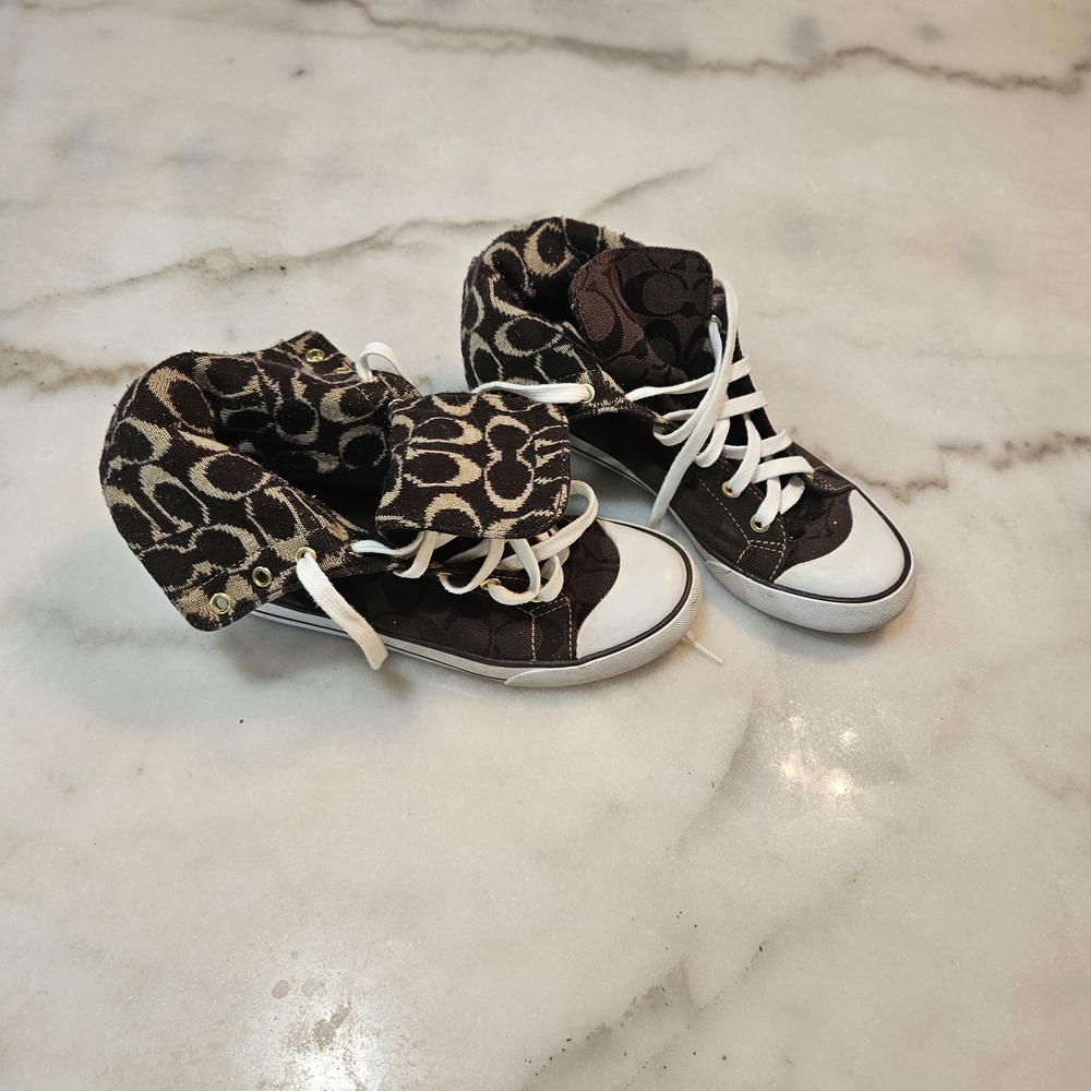 Coach Brown and White High-Top Sneakers